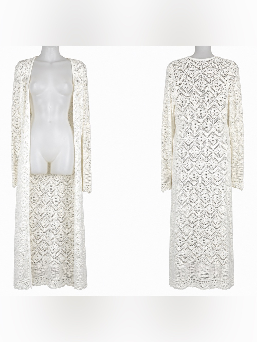 Freshman Womens Crochet Lace Maxi Duster Ivory Size XS Boho Festival Y2K Fairy